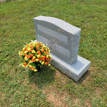 Load image into Gallery viewer, This jumbo cemetery cone has grave flowers including orange and yellow mini mums. It is perfect for a funeral or cemetery decoration.