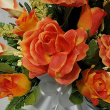 Load image into Gallery viewer, Orange Rose and Calla Lily Memorial Decorations: Includes 2 Jumbo Cemetery Cones