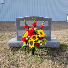 Load image into Gallery viewer, A 360 degree Sunflower memorial decoration grave flowers with faux floral silk geranium flowers for cemetery