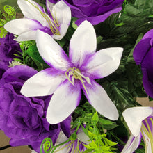 Load image into Gallery viewer, Purple Rose and White Lily Cemetery Hanging Basket