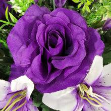 Load image into Gallery viewer, Purple Rose and White Lily Cemetery Hanging Basket