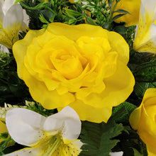 Load image into Gallery viewer, Yellow Rose and White Lily Cemetery Hanging Basket