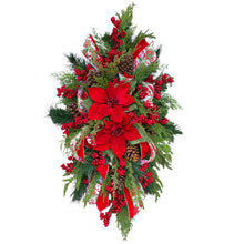 Load image into Gallery viewer, Christmas arrangement with poinsettias & berries is a winter front door swag or holiday centerpiece for table or mantle Christmas Decor