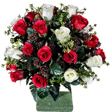Load image into Gallery viewer, 360 Red & Cream Rosebud Cemetery Cone Winter Memorial Decoration