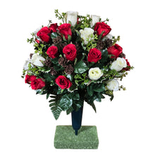 Load image into Gallery viewer, 360 Red & Cream Rosebud Cemetery Cone Winter Memorial Decoration