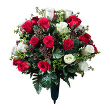 Load image into Gallery viewer, 360 Red & Cream Rosebud Cemetery Cone Winter Memorial Decoration