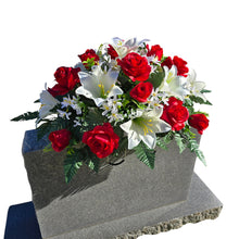 Load image into Gallery viewer, Elegant Red Rose and White Lily Headstone Saddle Memorial Decoration