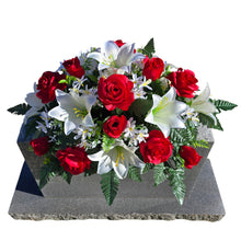 Load image into Gallery viewer, Elegant Red Rose and White Lily Headstone Saddle Memorial Decoration