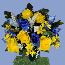 Load image into Gallery viewer, Blue and Yellow Rose and Calla Lily Cemetery Cone Memorial Decoration
