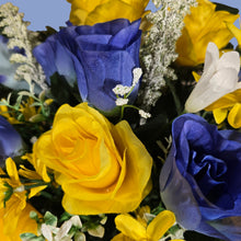 Load image into Gallery viewer, Blue and Yellow Rose and Calla Lily Cemetery Cone Memorial Decoration