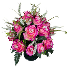 Load image into Gallery viewer, Cemetery Memorial Decoration with Pink Rose & Rosebud Grave Flowers. A 360-degree funeral arrangement made in a foam insert. (Copy)