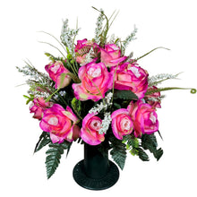 Load image into Gallery viewer, Cemetery Memorial Decoration with Pink Rose & Rosebud Grave Flowers. A 360-degree funeral arrangement made in a foam insert. (Copy)