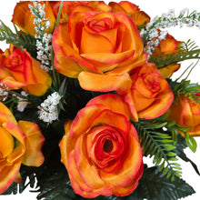 Load image into Gallery viewer, Cemetery Memorial Decoration with Orange Rose & Rosebud Grave Flowers. A 360-degree funeral arrangement made in a foam insert. (Copy) (Copy)