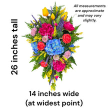 Load image into Gallery viewer, Colorful Front Door Swag or Centerpiece with Pink Peonies, Blue Hydrangeas, Roses & Yellow Tulips