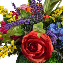 Load image into Gallery viewer, Colorful Centerpiece with Pink Peonies, Blue Hydrangeas, Roses & Yellow Tulips