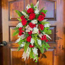 Load image into Gallery viewer, Red Geranium White Lilac Front Door Swag