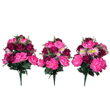 Load image into Gallery viewer, Pink Artificial Flower Bushes, Peony Rose Daisy Mix Silk Floral Craft Supply, Memorial Decor (set of 3) (Copy)