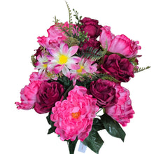 Load image into Gallery viewer, Pink Artificial Flower Bushes, Peony Rose Daisy Mix Silk Floral Craft Supply, Memorial Decor (set of 3) (Copy)