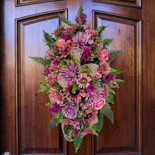 Load image into Gallery viewer, Mauve Sunflower Front Door Swag or Centerpiece, Dusty Pink Handmade Floral Teardrop