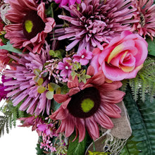 Load image into Gallery viewer, Mauve Sunflower Front Door Swag or Centerpiece, Dusty Pink Handmade Floral Teardrop
