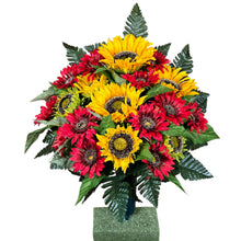 Load image into Gallery viewer, Red & Yellow Sunflower Cemetery Cone, Funeral Memorial Flowers