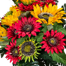 Load image into Gallery viewer, Red & Yellow Sunflower Cemetery Cone, Funeral Memorial Flowers
