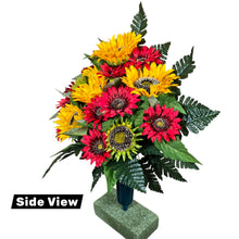 Load image into Gallery viewer, Red & Yellow Sunflower Cemetery Cone, Funeral Memorial Flowers