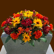 Load image into Gallery viewer, Sunflower, Mum, & Dahlia Headstone Saddle Fall Memorial Decoration