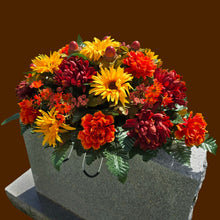 Load image into Gallery viewer, Sunflower, Mum, & Dahlia Headstone Saddle Fall Memorial Decoration