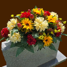 Load image into Gallery viewer, Sunflower, Mum, & Dahlia Headstone Saddle Fall Memorial Decoration