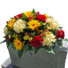Load image into Gallery viewer, Sunflower, Mum, & Dahlia Headstone Saddle Fall Memorial Decoration