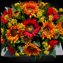 Load image into Gallery viewer, Red Orange Sunflower Fall Cemetery Headstone Saddle Memorial Decoration