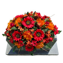 Load image into Gallery viewer, Red Sunflower Orange Mum and Rust Rosebud Fall Cemetery Headstone Saddle Memorial Decoration