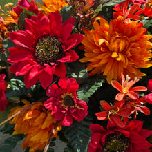 Load image into Gallery viewer, Red Sunflower Orange Mum and Rust Rosebud Fall Cemetery Headstone Saddle Memorial Decoration