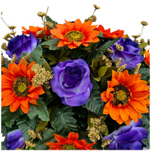Load image into Gallery viewer, Orange Sunflower Purple Rose Fall Cemetery Headstone Saddle Halloween Memorial Decoration