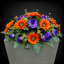 Load image into Gallery viewer, Orange Sunflower Purple Rose Fall Cemetery Headstone Saddle Halloween Memorial Decoration
