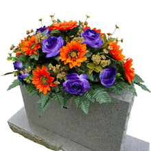 Load image into Gallery viewer, Orange Sunflower Purple Rose Fall Cemetery Headstone Saddle Halloween Memorial Decoration
