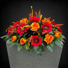 Load image into Gallery viewer, Red Sunflower Orange Rose Fall Cemetery Headstone Saddle Memorial Decoration