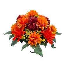Load image into Gallery viewer, Small Headstone Saddle Rust Orange Mum Dahlia Memorial Decoration