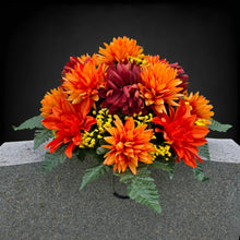 Load image into Gallery viewer, Small Headstone Saddle Rust Orange Mum Dahlia Memorial Decoration