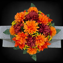 Load image into Gallery viewer, Small Headstone Saddle Rust Orange Mum Dahlia Memorial Decoration