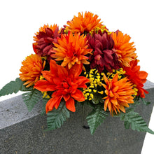 Load image into Gallery viewer, Small Headstone Saddle Rust Orange Mum Dahlia Memorial Decoration