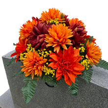 Load image into Gallery viewer, Small Headstone Saddle Rust Orange Mum Dahlia Memorial Decoration