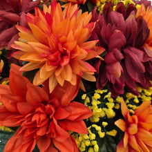 Load image into Gallery viewer, Small Headstone Saddle Rust Orange Mum Dahlia Memorial Decoration