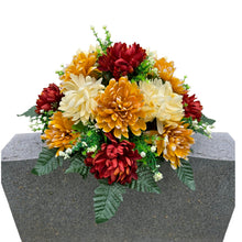 Load image into Gallery viewer, Small Headstone Saddle Fall Memorial Decoration with Autumnal Mum Grave Flowers
