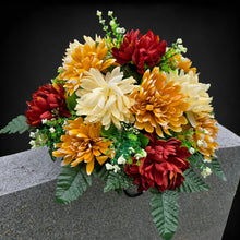 Load image into Gallery viewer, Small Headstone Saddle Fall Memorial Decoration with Autumnal Mum Grave Flowers