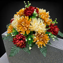 Load image into Gallery viewer, Small Headstone Saddle Fall Memorial Decoration with Autumnal Mum Grave Flowers