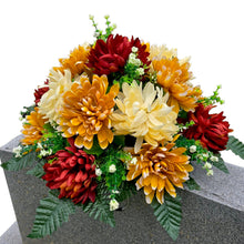 Load image into Gallery viewer, Small Headstone Saddle Fall Memorial Decoration with Autumnal Mum Grave Flowers
