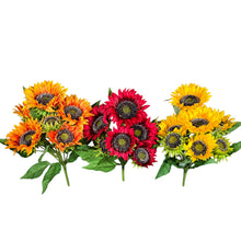 Load image into Gallery viewer, Artificial Flower Red Orange Yellow Sunflower Bushes, Silk Floral Craft Supply (Set of 3)