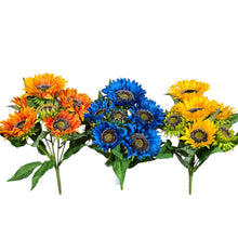 Load image into Gallery viewer, Artificial Flower Blue Orange Yellow Sunflower Bushes, Silk Floral Craft Supply (Set of 3)